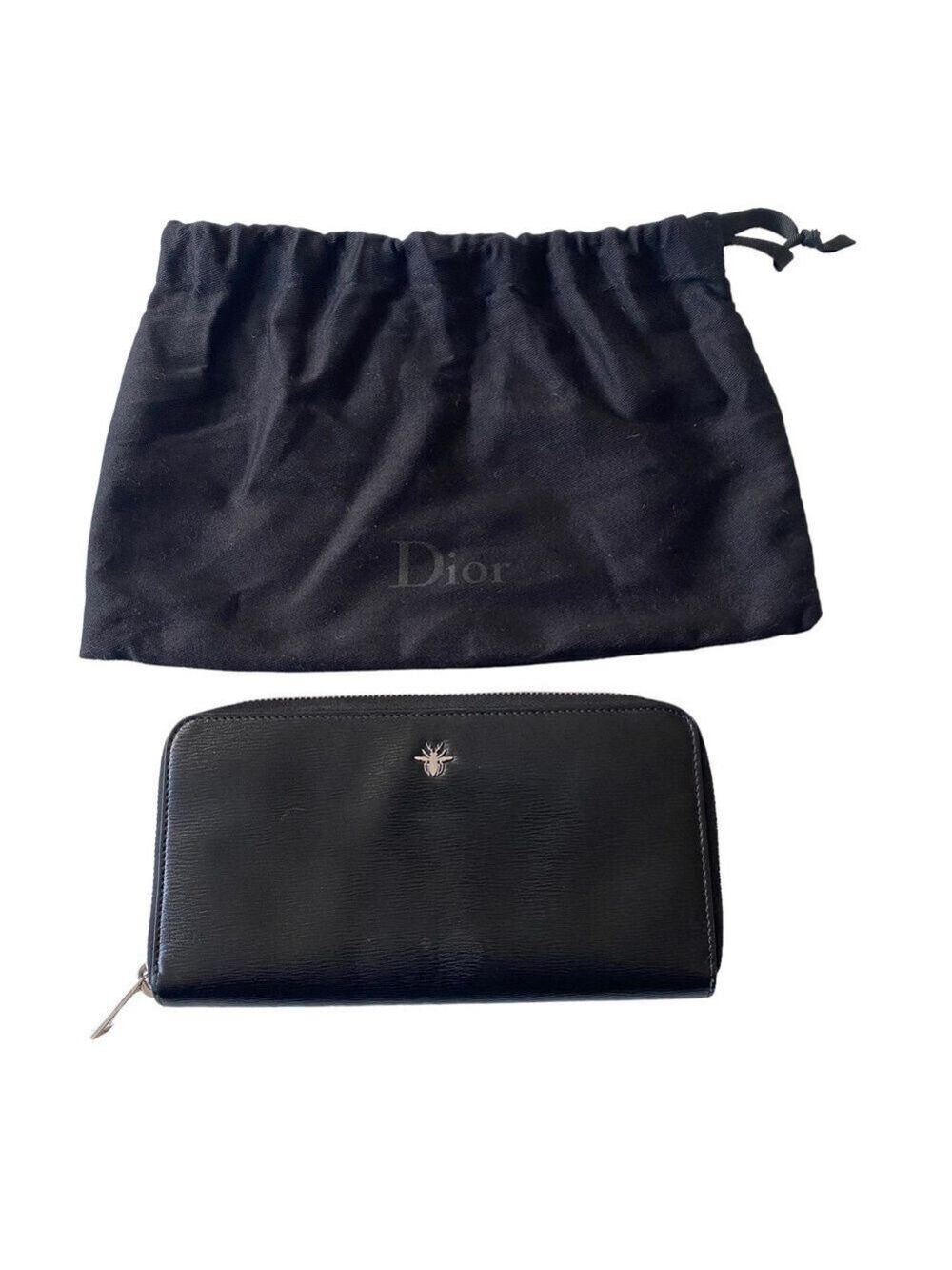Dior Homme Black Textured Calfskin Leather Wallet with Bee Signature Logo